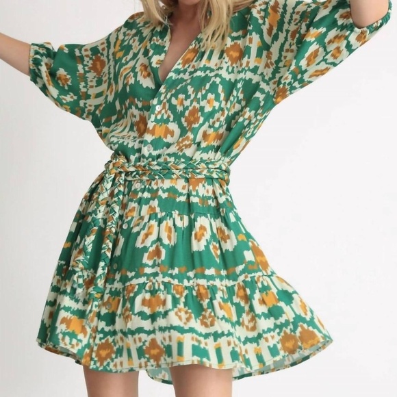 Clarissa Dress In Ikat Emerald - US 2 (XS) NWT - Picture 2 of 6